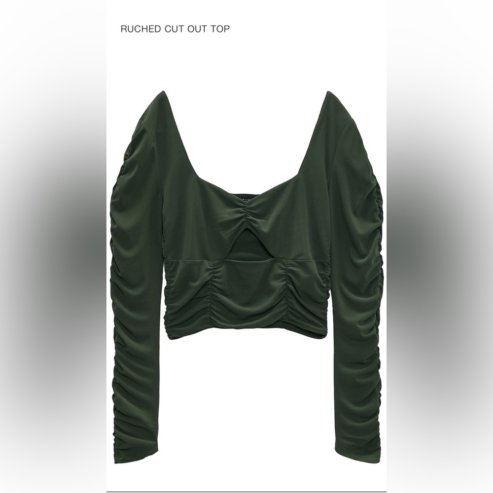 Zara dark green ruched cut out top